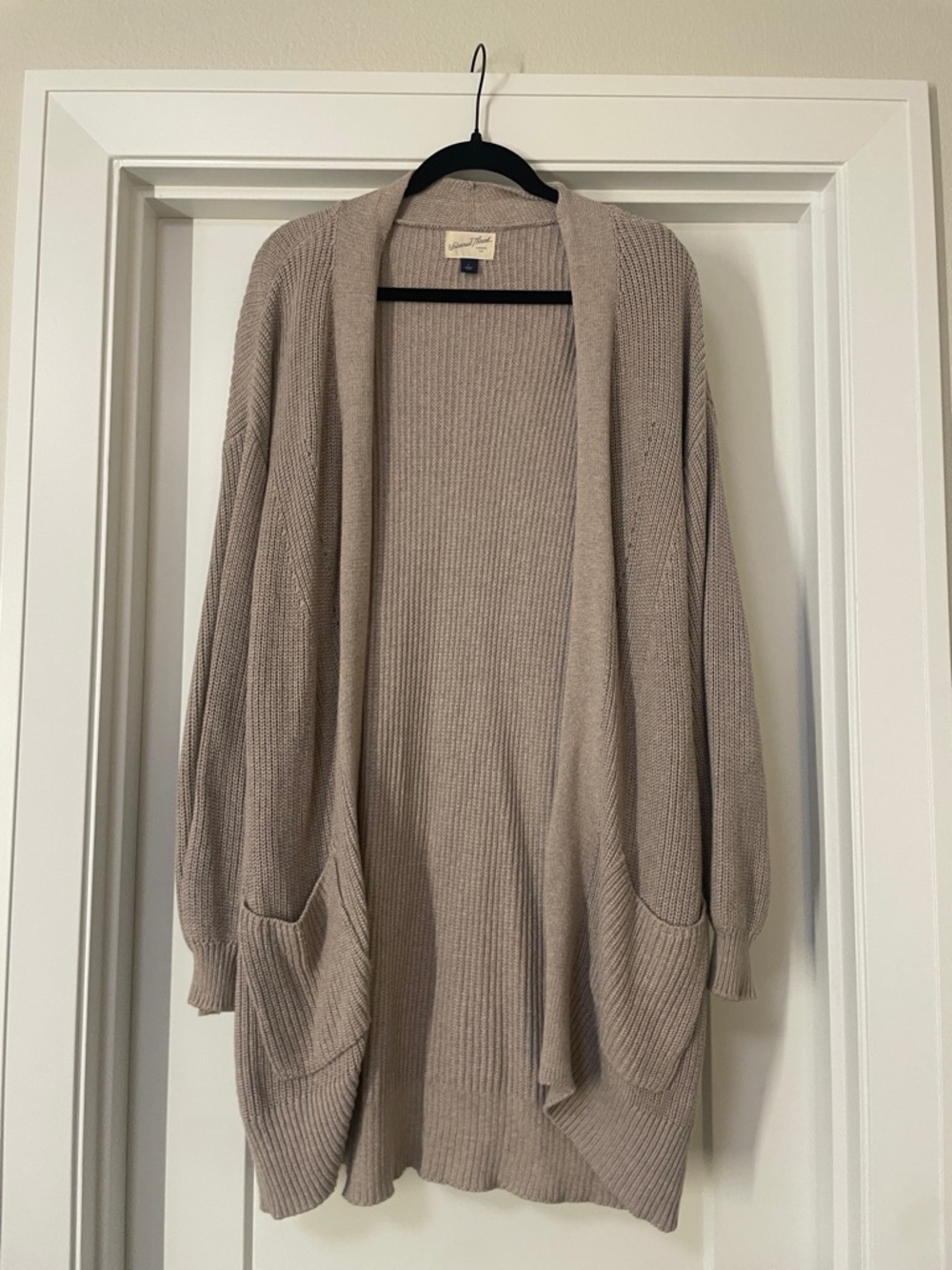 Long Open-Front Ribbed Cardigan Sweater - Taupe